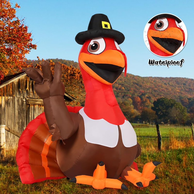 5ft Blow up Turkey Decor with offers Pilgrim Hat thanksgiving inflatable